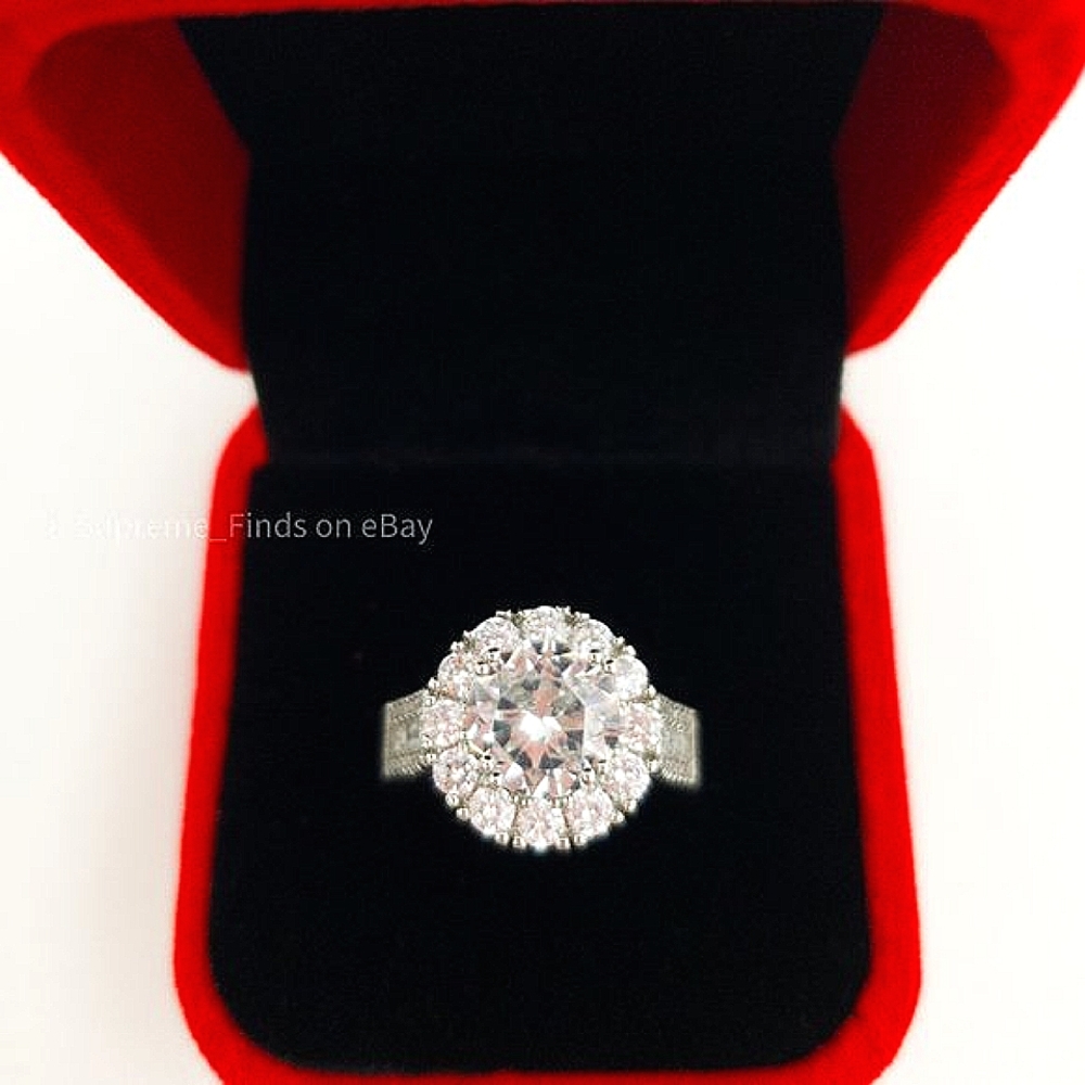 NEW 18K WHITE GOLD ROUND DIAMOND HALO RING w/Red Velvet Gift box - Picture 3 of 10